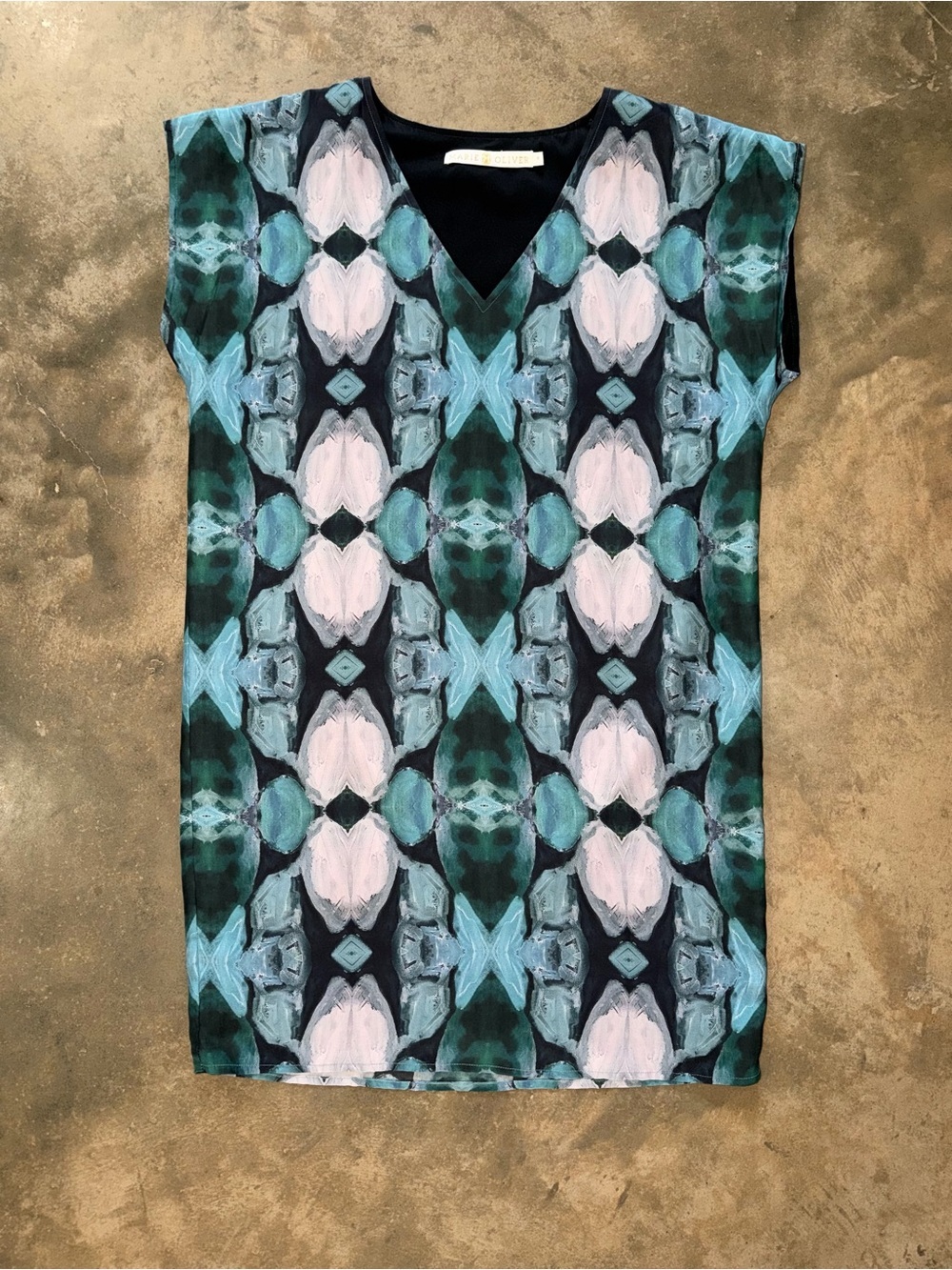 Marie Oliver Abstract Print V Neck Mini Dress Size Small Geometric Classy Silk